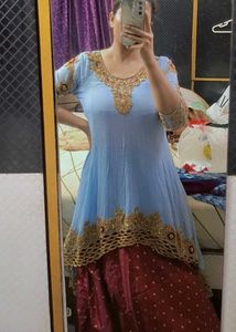Sky Blue Embroidered high low lehnga set