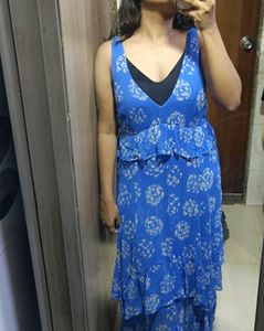 Blue Floral Tiered Maxi Dress