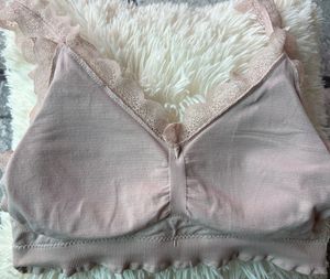 Peach Lace Trim Ribbed Bralette