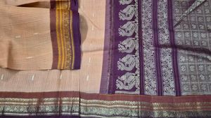 Elegant Peach Saree with Purple Border
