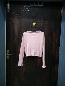 Pink Ribbed Turtle Neck Top