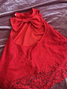 Red net bow top upto 34-36 bust