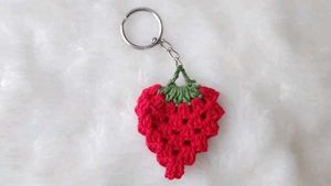 Crochet Strawberry Keychain