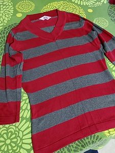 Red And Grey V-neck Sweatshirt