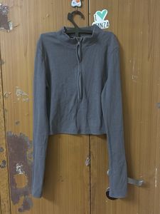Grey Cropped Half Zip Pullover