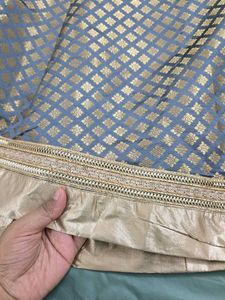 INDYA Grey Banarasi Flared Maxi Skirt