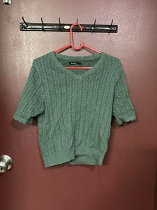 Green Knit V-Neck Top