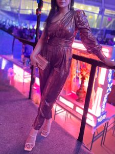 Metallic look One-Shoulder Jumpsuit