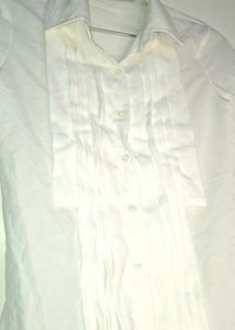 Classic White Pleated Short Sleeve Shirt