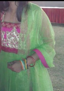 Anarkali Green Pink Party Wear Suit