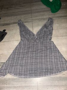 Plaid Plunging Neckline Mini Dress