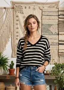 💟Original H&M Striped V-Neck Sweater O