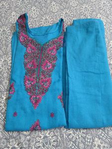 Embroidered Teal wool Kurta Set