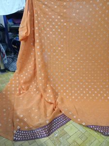 Orange Printed Saree with Blouse