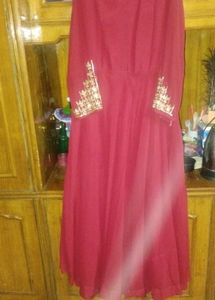 Elegant Red Embroidered Ethnic Gown