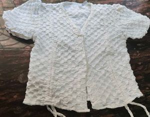 White Criss-Cross Top With Puffy Sleves