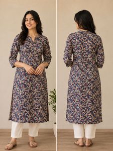 Blue Kalamkari Printed Kurti