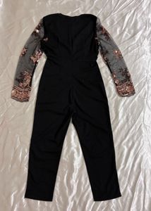 Shein Sequin Black Sheer Sleeve Jumpsuit