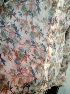 Sheer Floral Print Button-Up Blouse