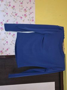 cow neck Stylish Blue Draped Top