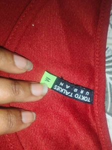 Red Basic T-Shirt with Tie Detail