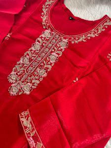 Stunning Red Embroidered Kurta Set