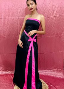 Black &amp; Pink Strapless Formal Gown
