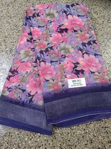 Beautiful Linen Cotton Floral Print Saree