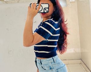 Striped Blue &amp; White Knit Top