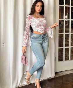 Floral Mesh Bell Sleeve Top