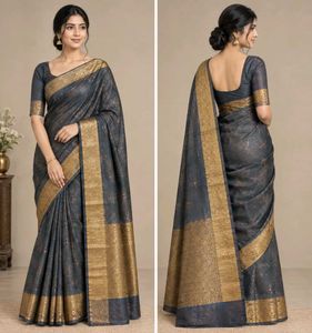 Elegant Grey & Gold Saree