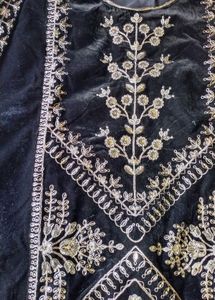 Black Velvet Embroidered Kurta Set
