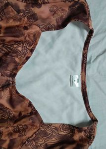 Brown Paisley Print Long Sleeve Crop Top