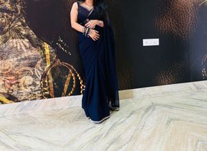 Elegant Navy Blue Georgette Saree