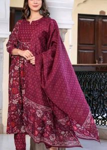 Maroon floral printed Anarkali dress 7XL size