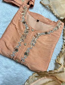Embroidered Peach Kurta Set with Dupatta