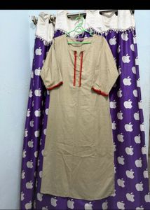 Elegant Beige Kurta Set with Red Dupatta