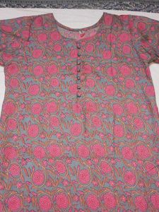 Grey & Pink Floral Print Kurta