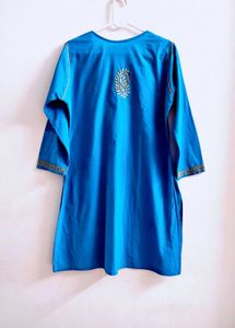💙 Royal  Blue Chikan Embroidery Short Kur