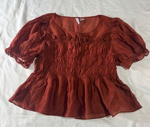 H&amp;M Chic Smocked Peasant Blouse