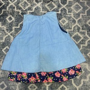 Denim Tunic with Floral Hem