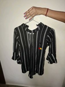 Stylish Striped Top &amp; Flared Pants Set