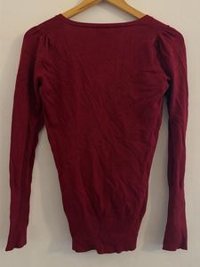 Burgundy V-Neck Long Sleeve Top