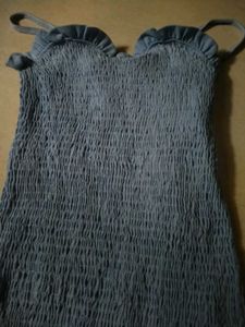 Smocked bodycon Light Blue Ruffle Trim Dress