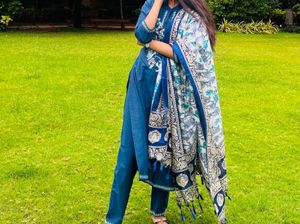 Embroidered Teal Kurta Set with Dupatta
