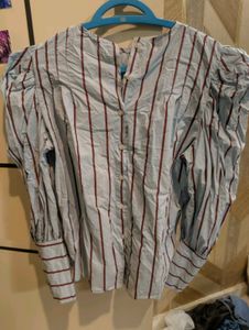 Light Blue Striped Puff Sleeve Top