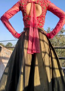 Boutique Olive Metallic Glaze Lehenga Set