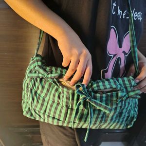 Korean Green & Black Gingham Sling Bag