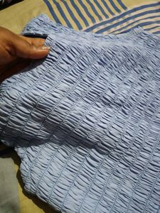 Light Blue Smocked Dress with Striped Overlay