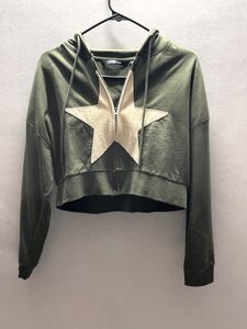 Olive Green Zip-Up Hoodie with Star